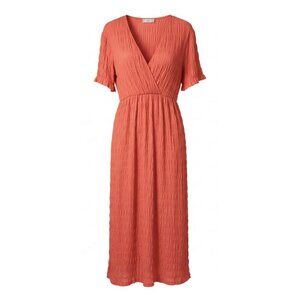 Mango MNG Pink Coral Stretch Midi Dress, 4-6, Summer Short Sleeve V-Neck Texture